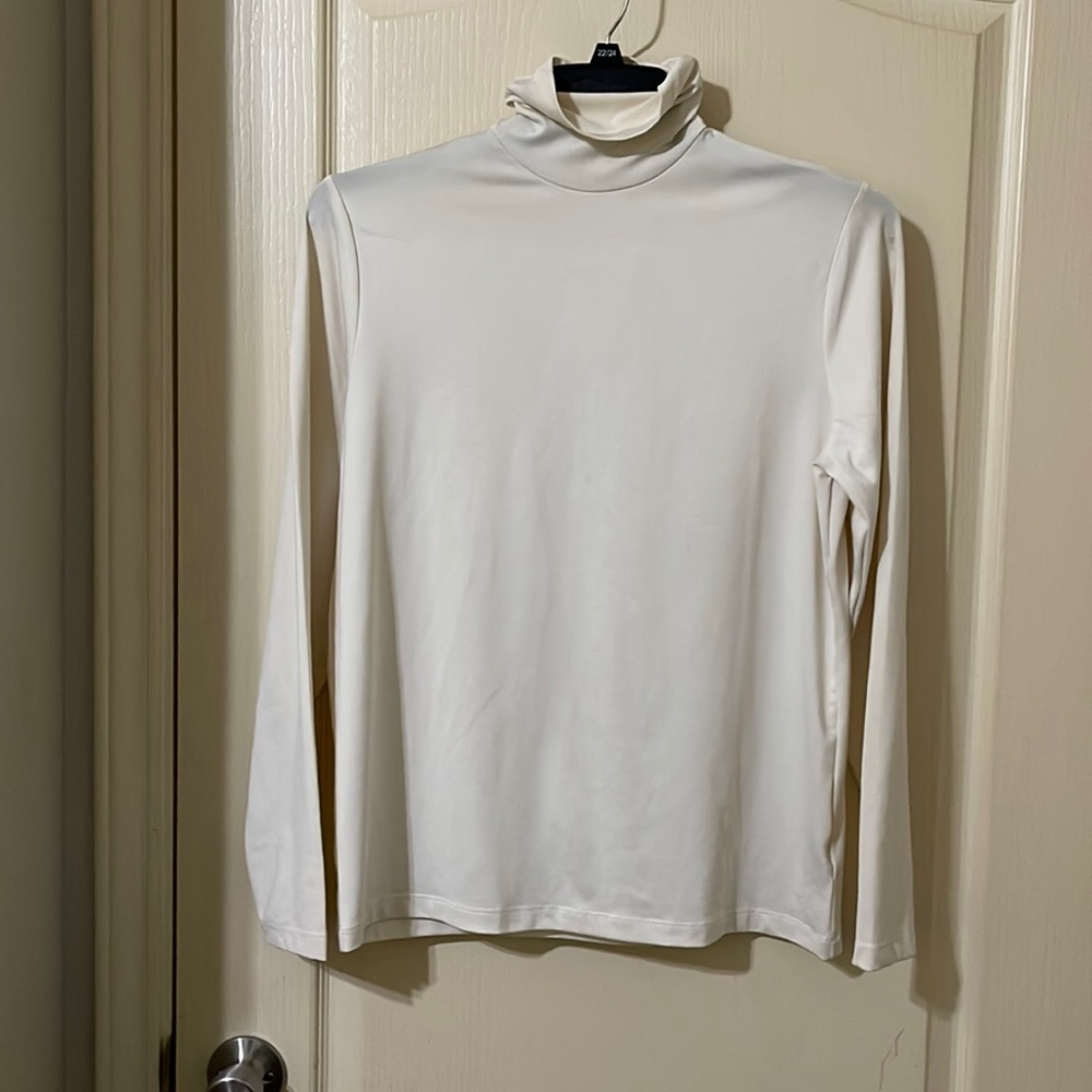Susan Graver Essentials russhed turtleneck in cream color, size M.